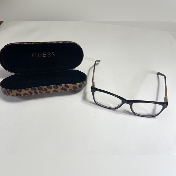 Guess GU2500 Eyeglass Frames Black & Gold With Leopard Print Case - Picture 11 of 11